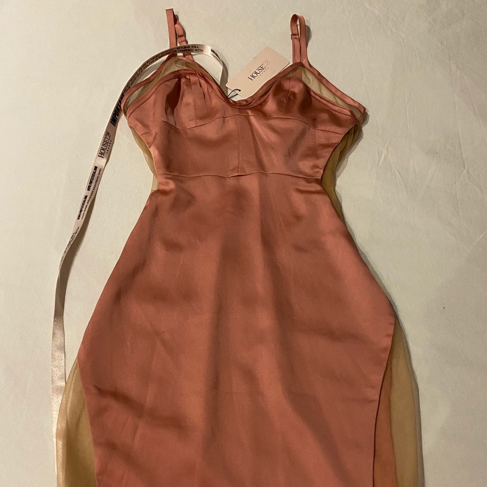 Sleek earthy pink satin cocktail dress